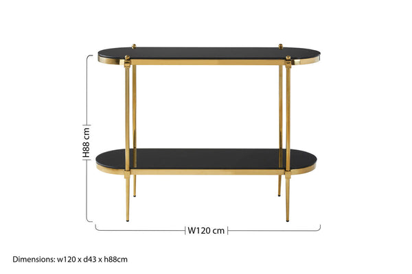 Arezzo 2 Tier Gold Console Table with Black Tempered Glass