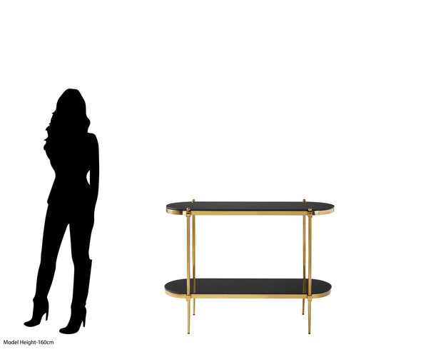 Arezzo 2 Tier Gold Console Table with Black Tempered Glass
