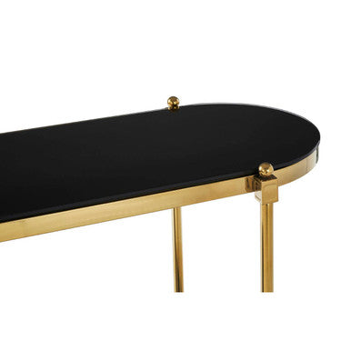 Arezzo 2 Tier Gold Console Table with Black Tempered Glass