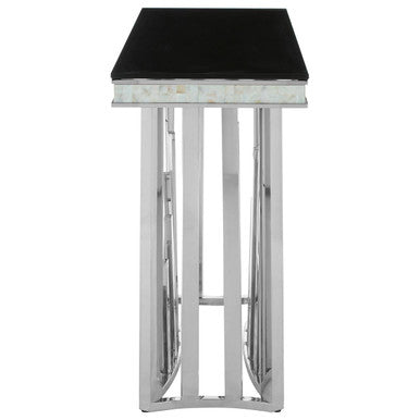 Rectangular Black Tempered Glass Top Console Table with Silver Steel Frame | Eliza