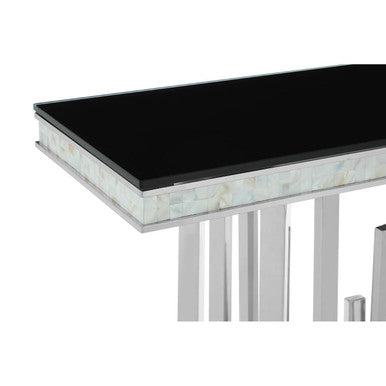 Rectangular Black Tempered Glass Top Console Table with Silver Steel Frame | Eliza