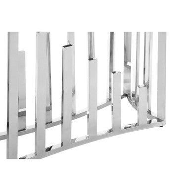 Rectangular Black Tempered Glass Top Console Table with Silver Steel Frame | Eliza