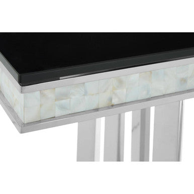 Rectangular Black Tempered Glass Top Console Table with Silver Steel Frame | Eliza
