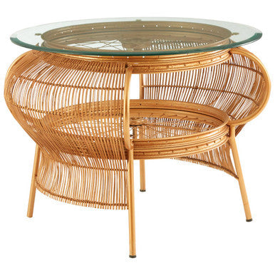 Clear Glass Top Table with Gold Finish Bamboo and Iron Frame | Mantis