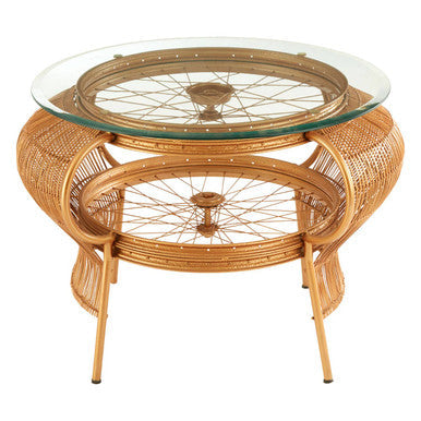 Clear Glass Top Table with Gold Finish Bamboo and Iron Frame | Mantis