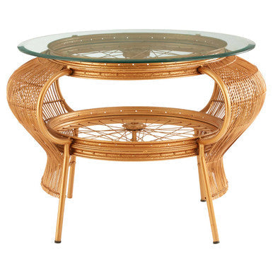Clear Glass Top Table with Gold Finish Bamboo and Iron Frame | Mantis