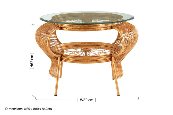Clear Glass Top Table with Gold Finish Bamboo and Iron Frame | Mantis