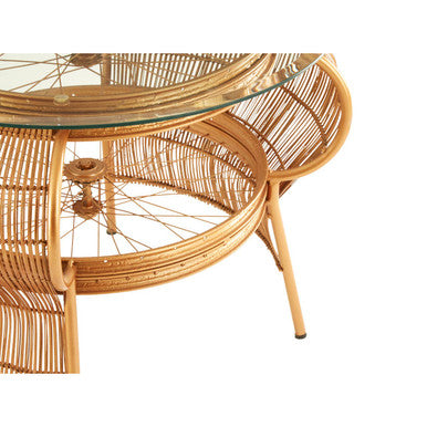 Clear Glass Top Table with Gold Finish Bamboo and Iron Frame | Mantis