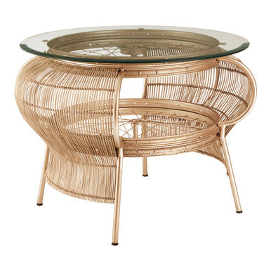 Clear Glass Top Table with Champagne Gold Bamboo and Iron Frame | Mantis