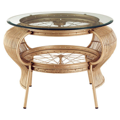 Clear Glass Top Table with Champagne Gold Bamboo and Iron Frame | Mantis