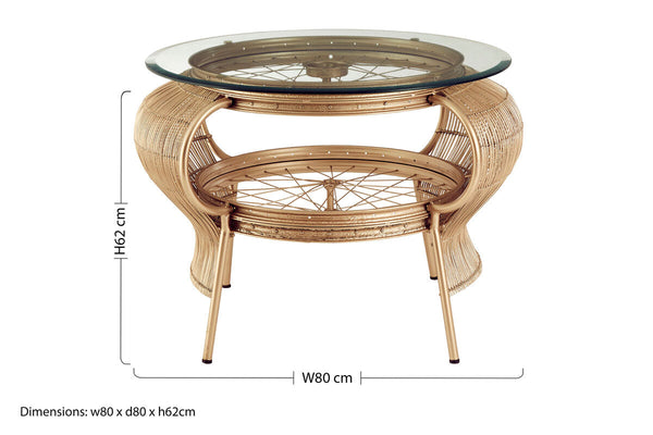 Clear Glass Top Table with Champagne Gold Bamboo and Iron Frame | Mantis