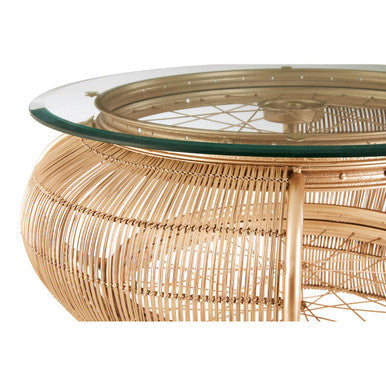 Clear Glass Top Table with Champagne Gold Bamboo and Iron Frame | Mantis