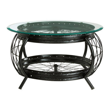 Clear Glass Top Coffee Table with Black Finish Bamboo and Iron Frame | Mantis