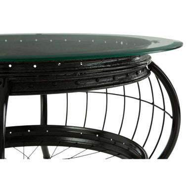 Clear Glass Top Coffee Table with Black Finish Bamboo and Iron Frame | Mantis