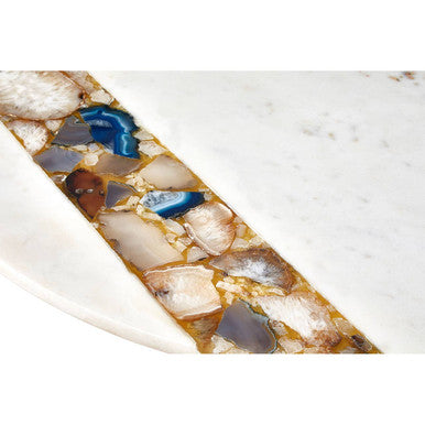 White Marble and Agate Top Round Coffee Table with Brass Iron Legs | Vizzini