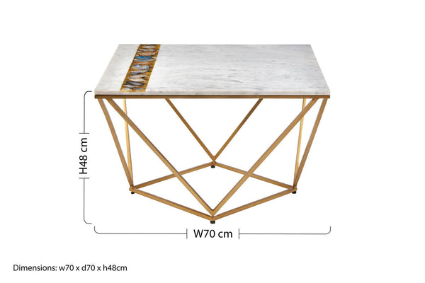 White Marble Top Square Coffee Table with Semi Precious Agate Stone Inlay | Vizzini