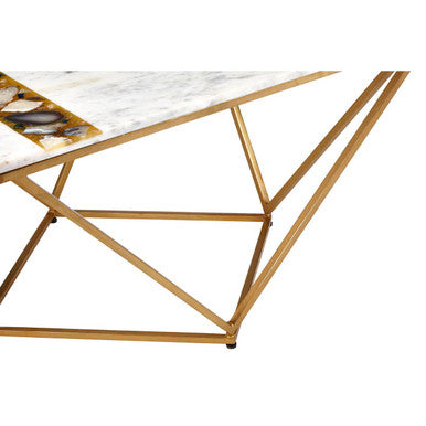 White Marble Top Square Coffee Table with Semi Precious Agate Stone Inlay | Vizzini