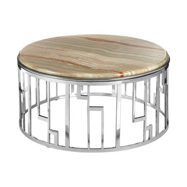 Natural Onyx Stone Top Coffee Table with Silver Stainless Steel Frame | Relic