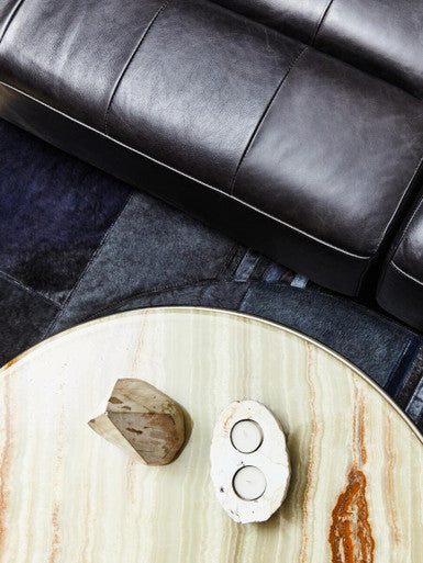 Natural Onyx Stone Top Coffee Table with Silver Stainless Steel Frame | Relic