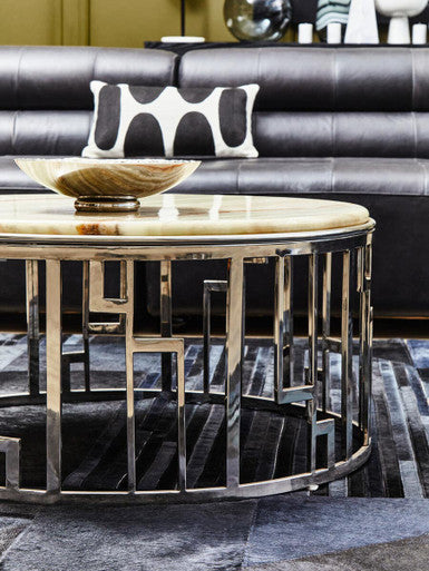 Natural Onyx Stone Top Coffee Table with Silver Stainless Steel Frame | Relic