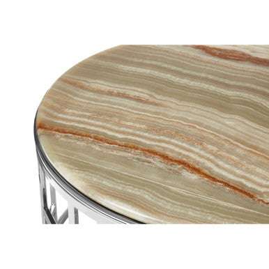 Natural Onyx Stone Top Coffee Table with Silver Stainless Steel Frame | Relic