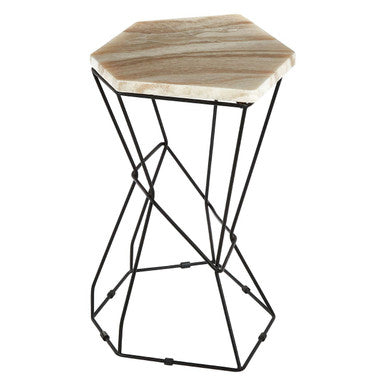 Patterned Natural Onyx Stone Top Side Table with Black Wireframe Base | Relic