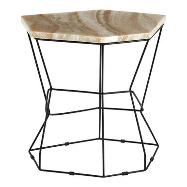 Patterned Natural Onyx Stone Top Side Table with Black Wireframe Base | Relic