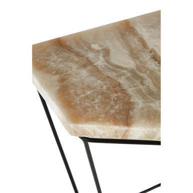 Patterned Natural Onyx Stone Top Side Table with Black Wireframe Base | Relic