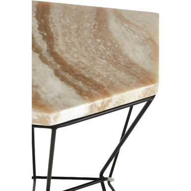 Patterned Natural Onyx Stone Top Side Table with Black Wireframe Base | Relic
