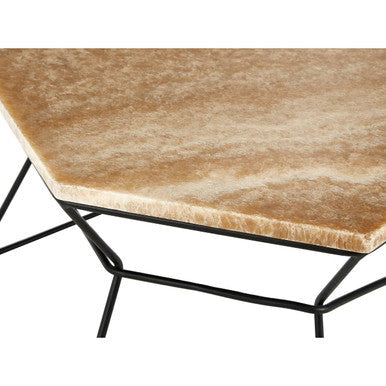 Natural Onyx Stone Top Coffee Table with Black Wireframe Base | Relic