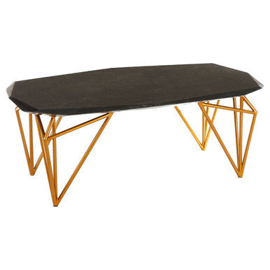 Black Marble Top Coffee Table with Gold Finish Iron Legs | Relic
