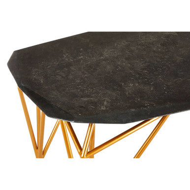 Black Marble Top Coffee Table with Gold Finish Iron Legs | Relic