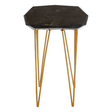 Small Black Marble Top Side Table with Gold Finish Iron Legs | Relic