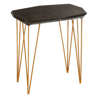 Large Black Marble Top Side Table with Gold Finish Iron Legs | Relic