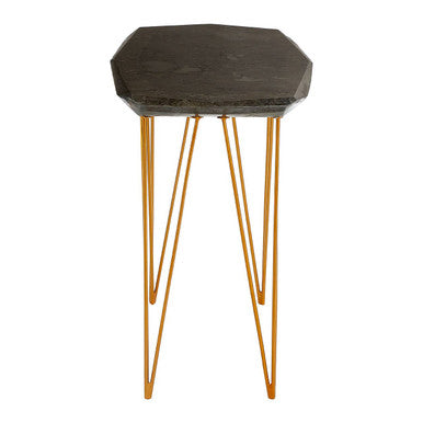 Large Black Marble Top Side Table with Gold Finish Iron Legs | Relic
