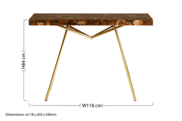 Natural Agate Console Table in Gold Warm Brass Tone Finish | Relic