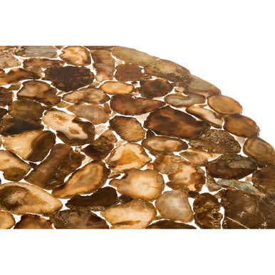 Natural Agate Top Round Coffee Table with Reflective Stainless Steel Base | Relic