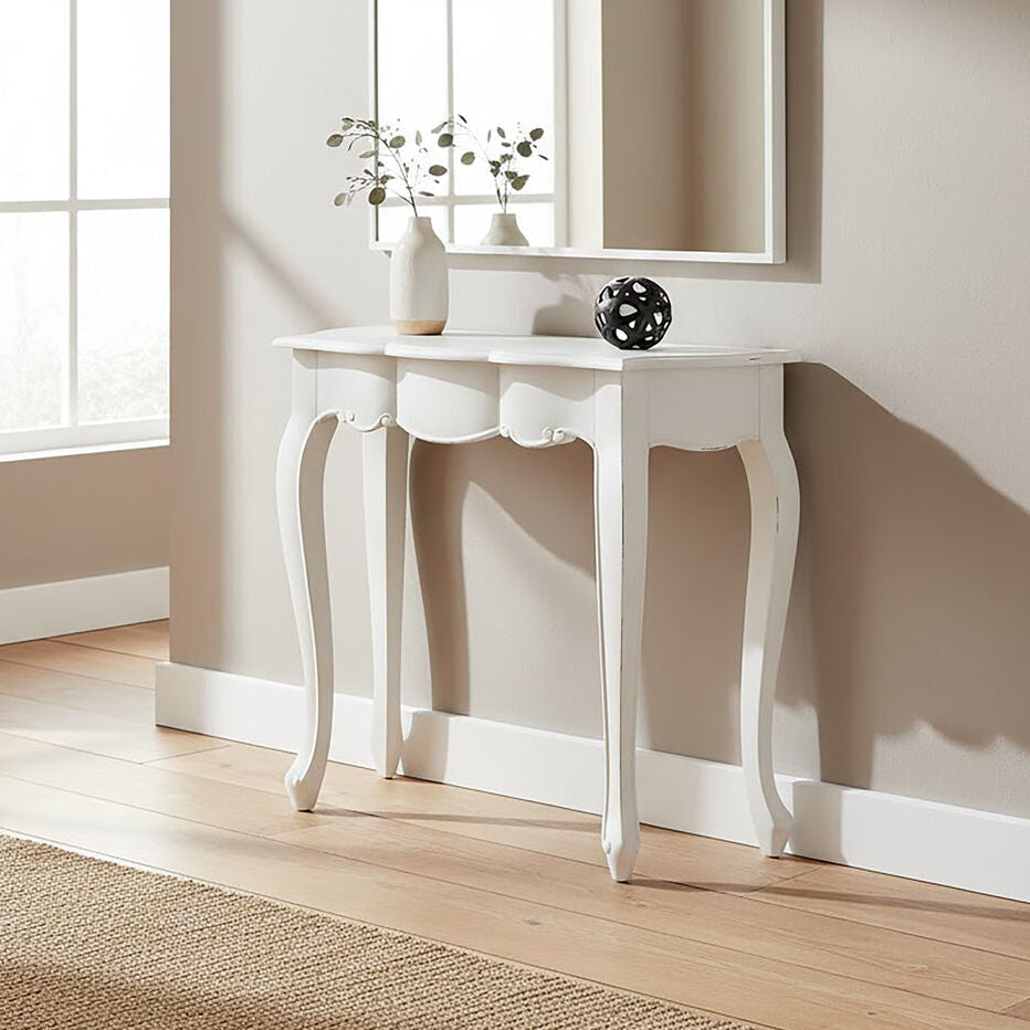 White Bayur Wood Console Table with Rustic Weathered Detail | Loire