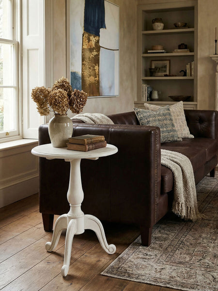 Loire White Wooden Round Pedestal Side Table