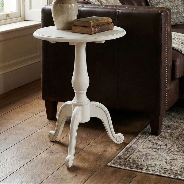 Loire White Wooden Round Pedestal Side Table
