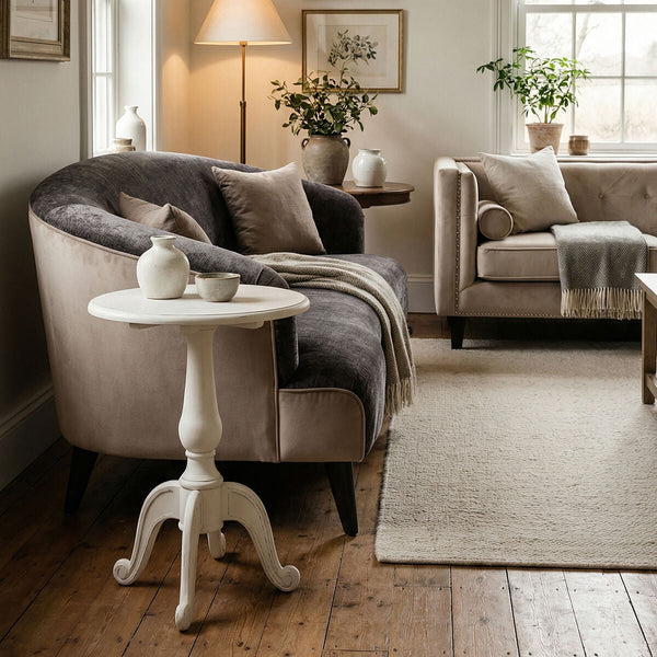 Loire White Wooden Round Pedestal Side Table