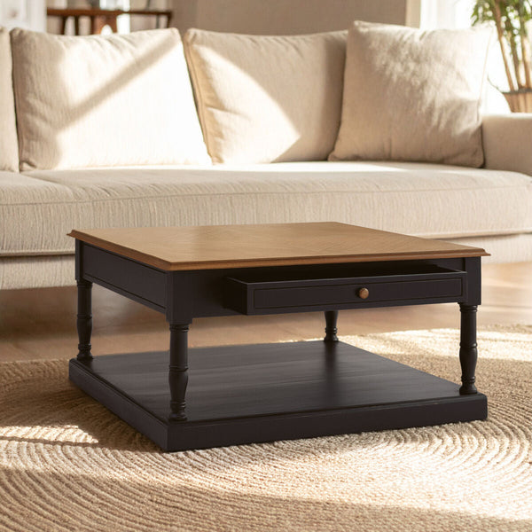 Loire Black and Natural Wooden 1 Drawer Coffee Table