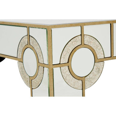 Antique Motif Mirrored Glass Coffee Table with Natural Gold Tone Border | Knightsbridge
