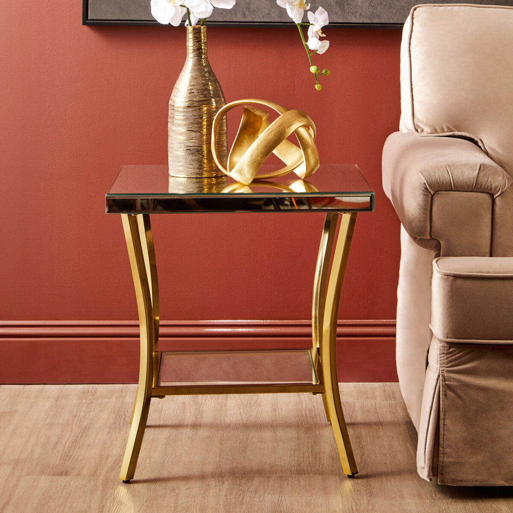 Kensington Townhouse Mirrored Side Table with Gold Finish Legs