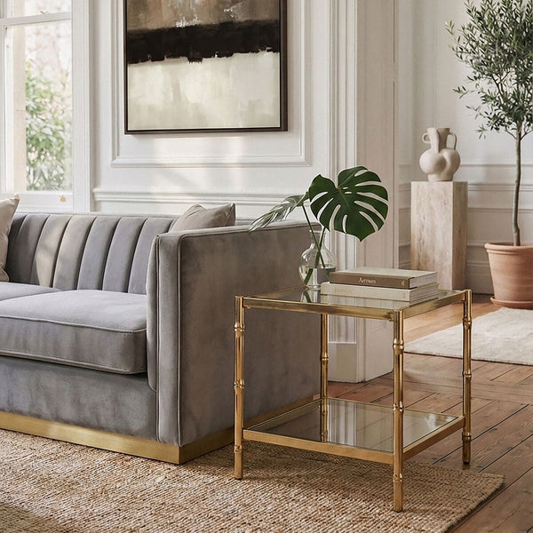 Kensington Townhouse Gold Finish 2 Tier Square Side Table