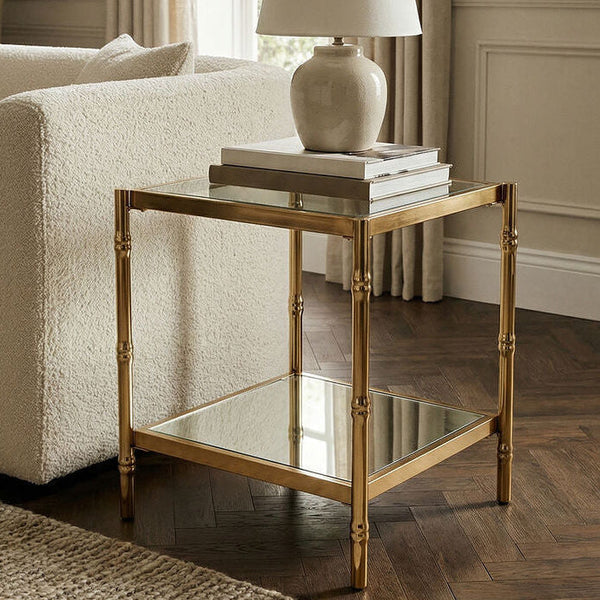 Kensington Townhouse Gold Finish 2 Tier Square Side Table
