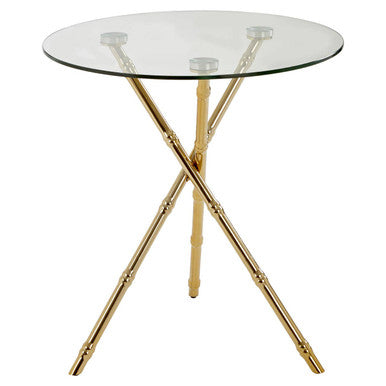 Kensington Townhouse Gold Finish Round Side Table with Glass Top