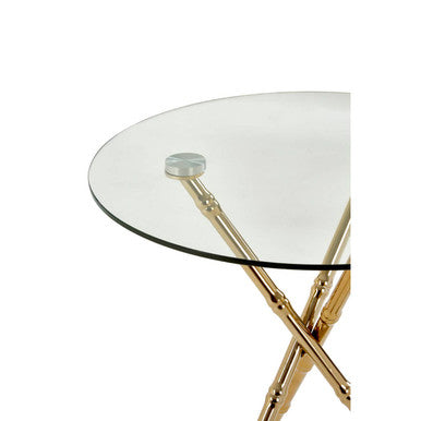 Kensington Townhouse Gold Finish Round Side Table with Glass Top