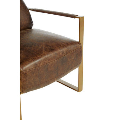 Hoxton Brown Leather Lounge Chair with Rose Gold Iron Frame