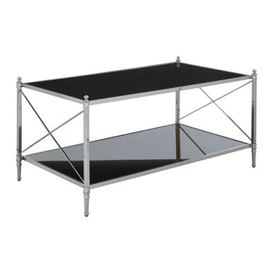 Black and Silver Two-Tier Mirrored Glass Console Table with Cross Design | Hoffmann